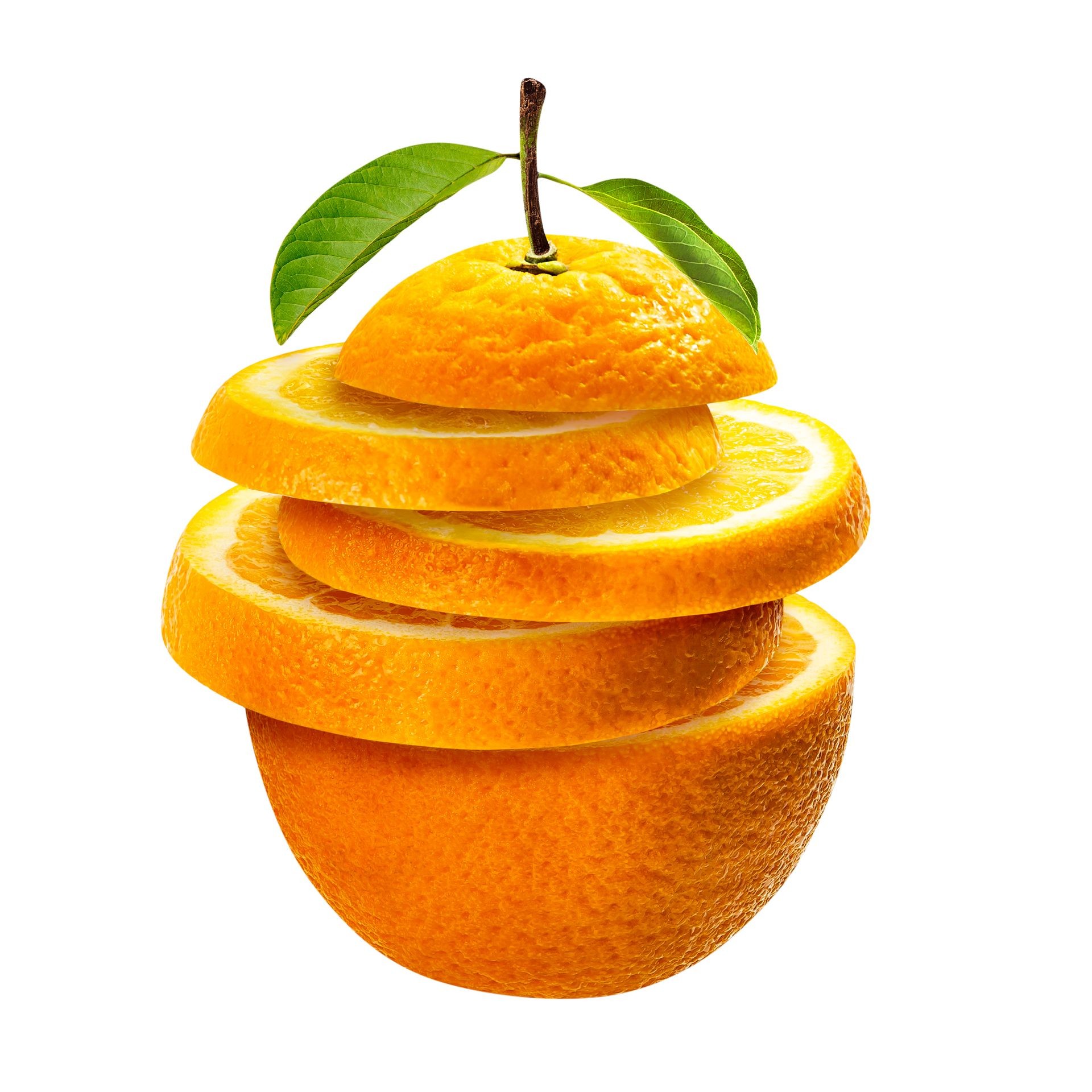 Stack of orange slice isolated on white background with clipping path