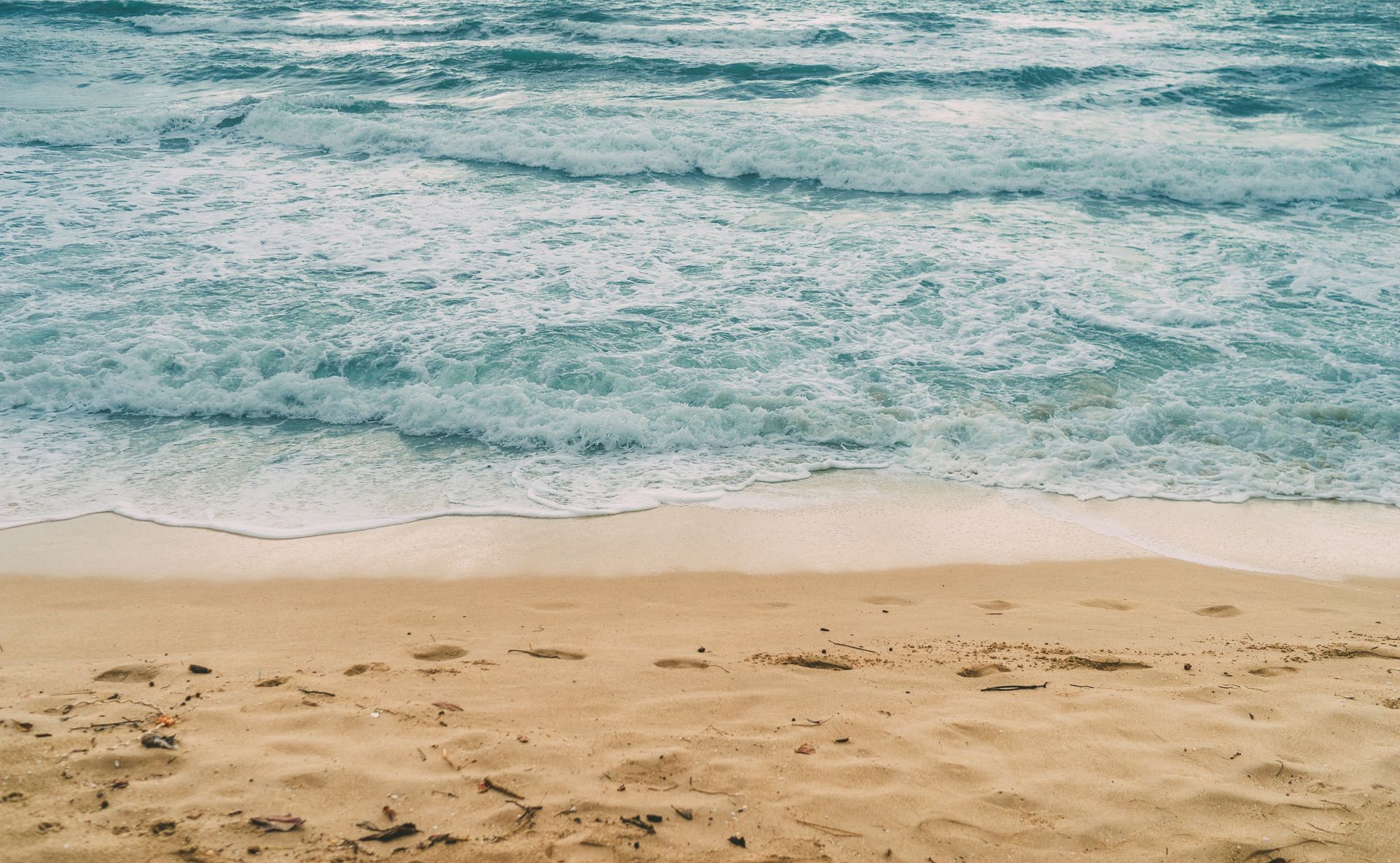 Azure blue sea beach landscape. White clean sand. Ocean sea waves. Travel inspiration. Vacation holiday concept. Shallow focus. Copy space.

