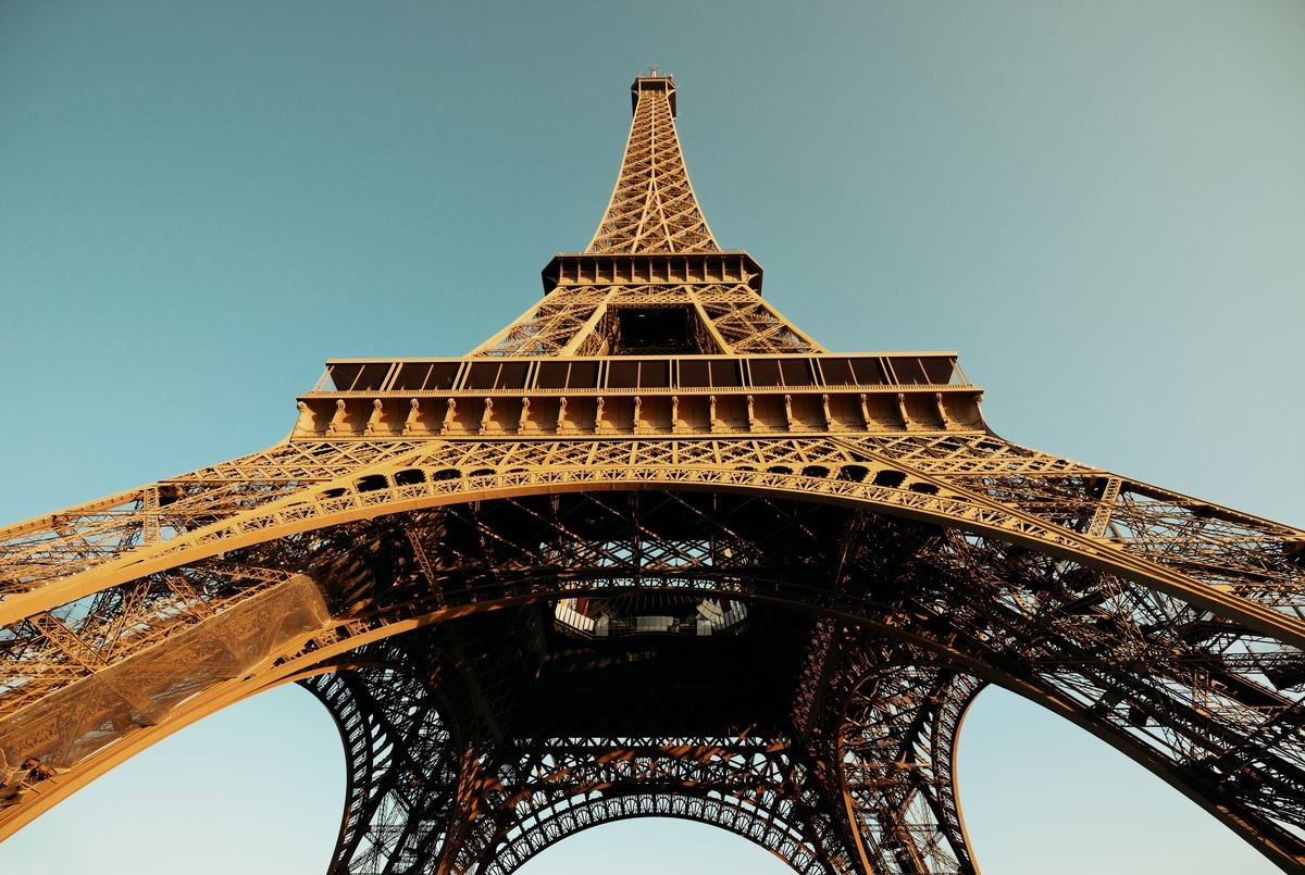 Eiffel Tower closeup view as the famous city landmark in Paris