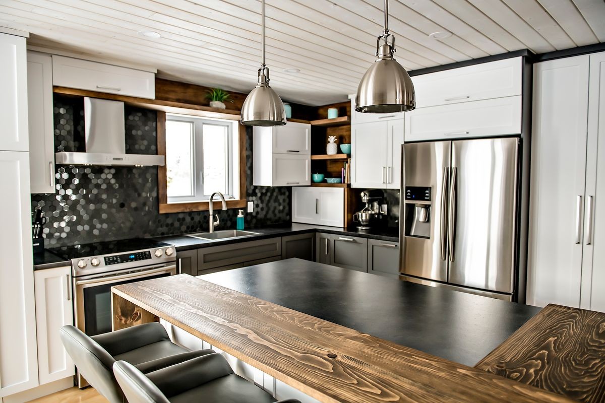 Modern gray kitchen in a beautiful house