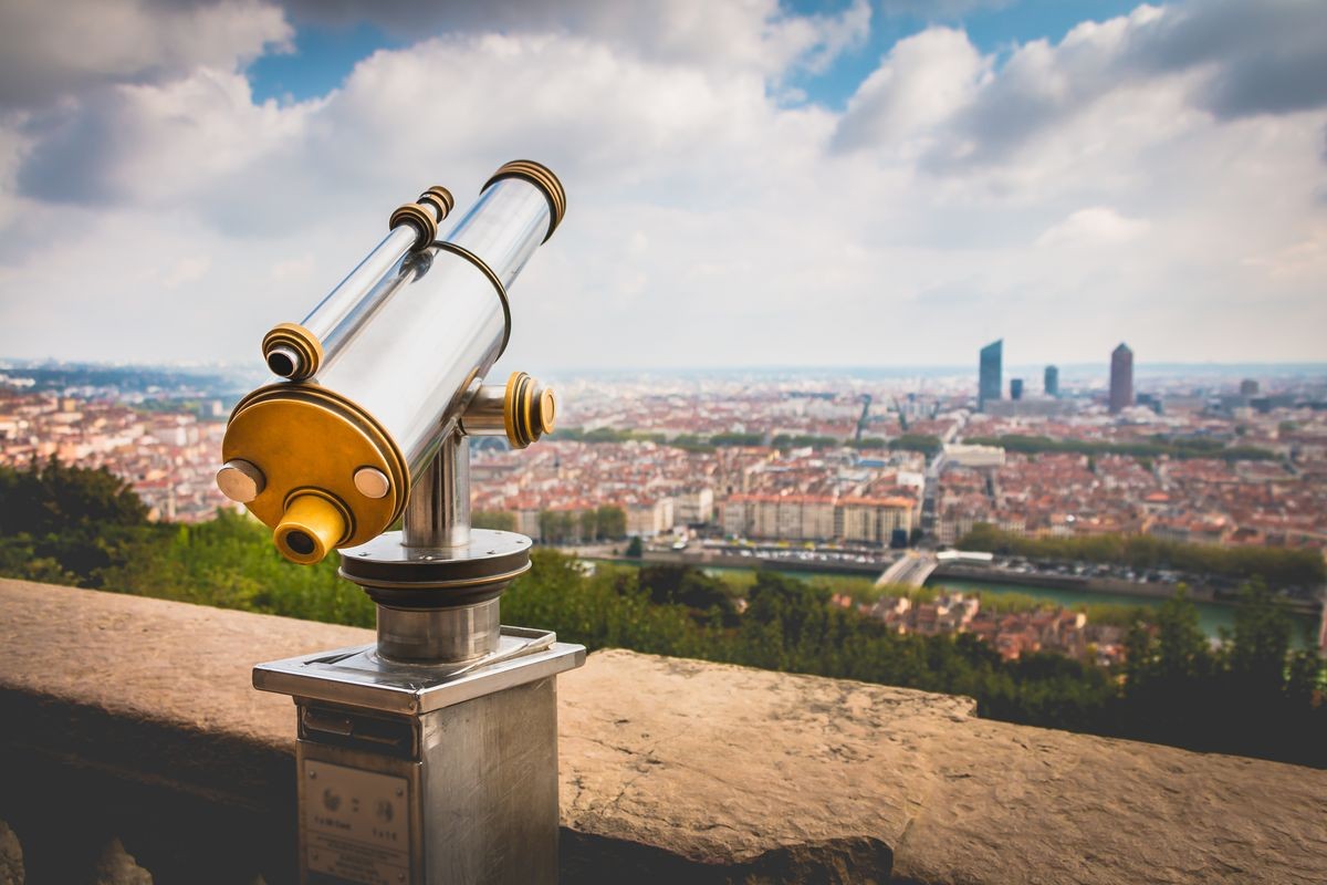 Telescope directed towards the city of Lyon in France