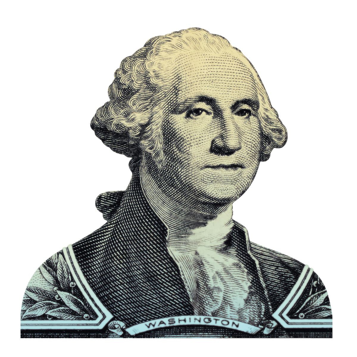 Close up US president George Washington portrait on the one dollar united states money isolated.