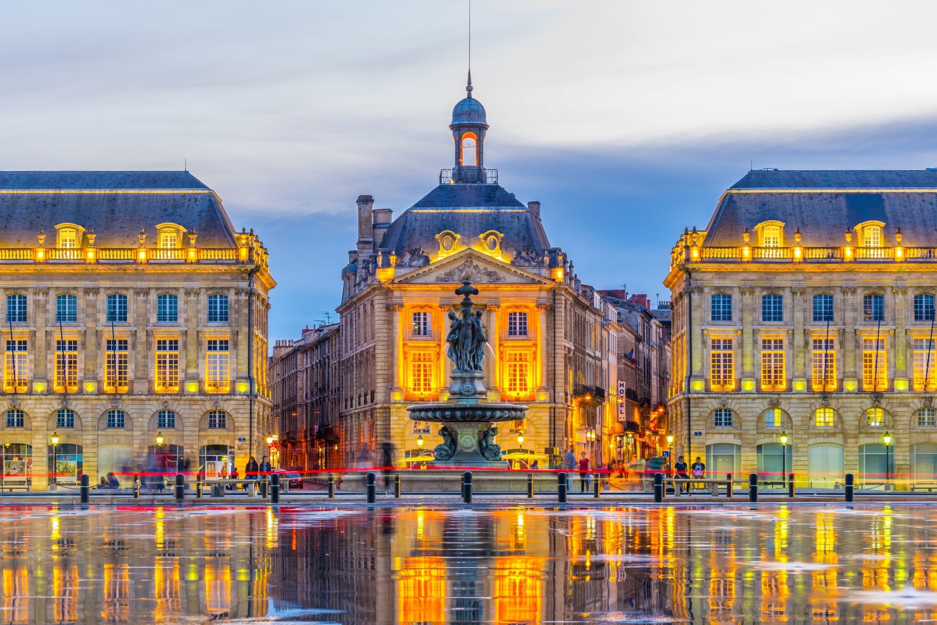 Sunset view of the Place de la Bourse in Bordeaux, France
