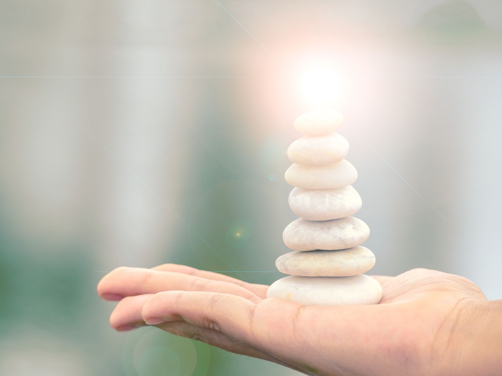 Pebble stack on the seashore on hand copy space and beautiful. Concentration and relaxation concept.